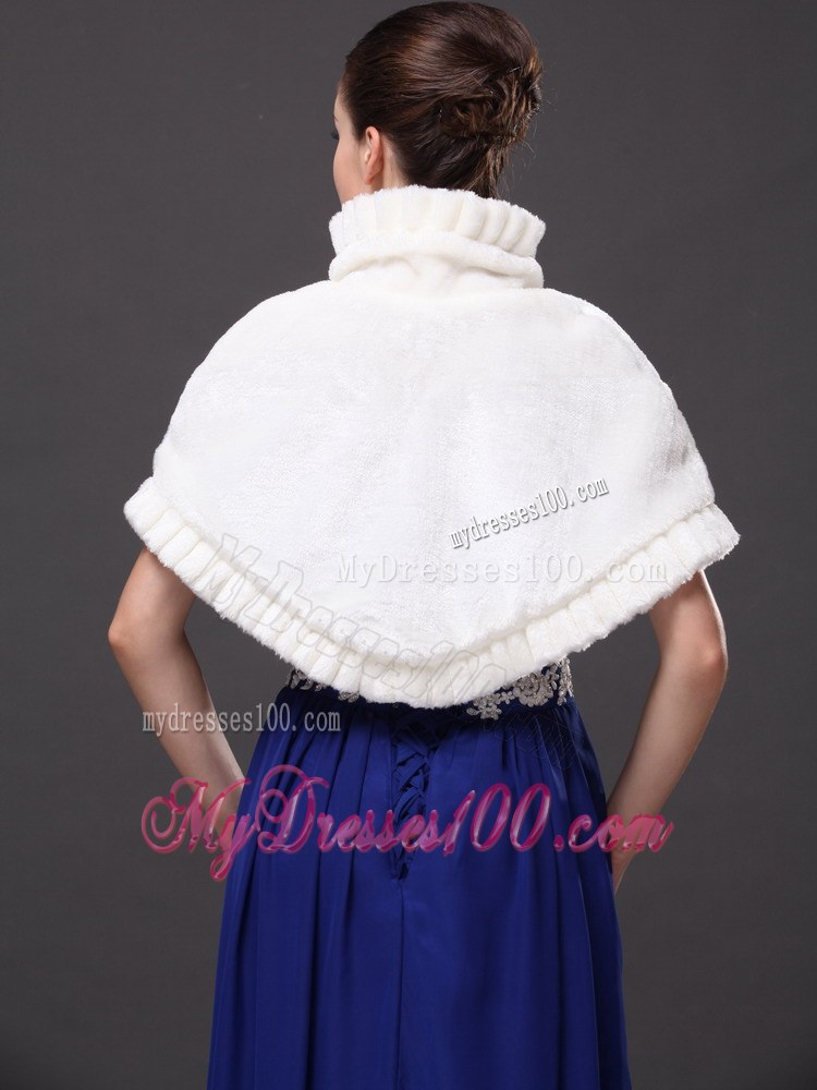 Faux Fur High-Neck White Wedding Party Wrap For Winter