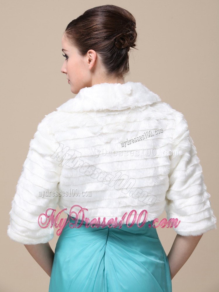 Faux Fur Special Occasion / Wedding Jacket In Ivory With 1/2 Length Sleeves