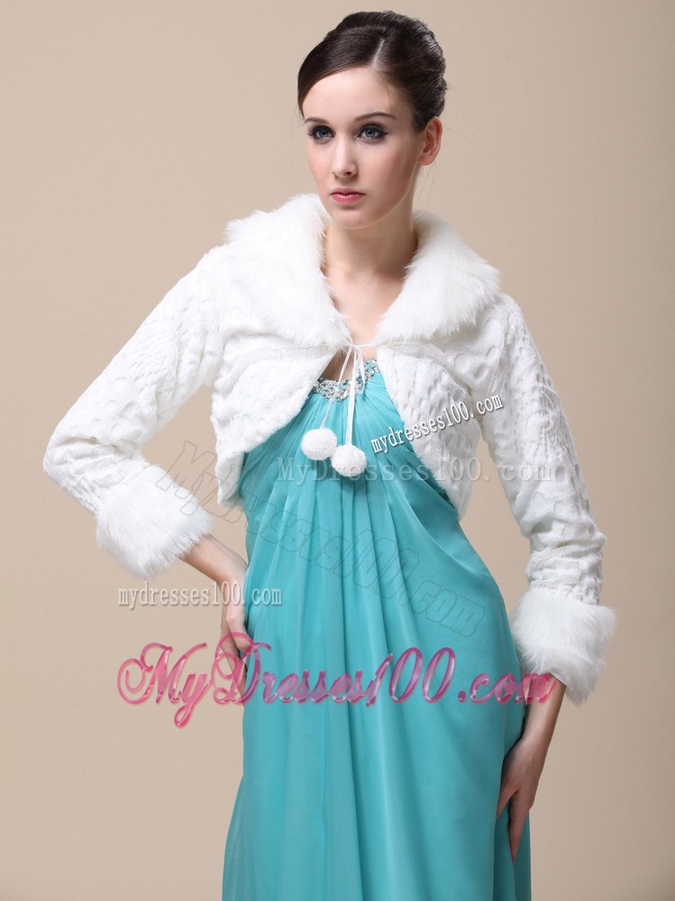 Faux Fur Special Occasion / Wedding Jacket With Long Sleeves and Fold-over Collar