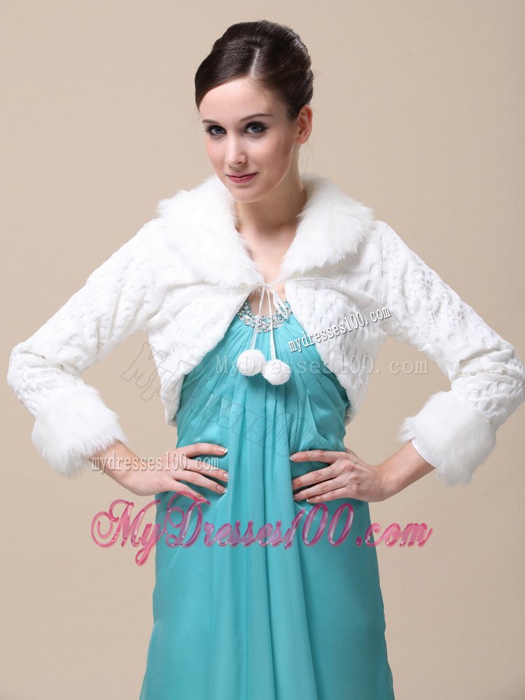 Faux Fur Special Occasion / Wedding Jacket With Long Sleeves and Fold-over Collar