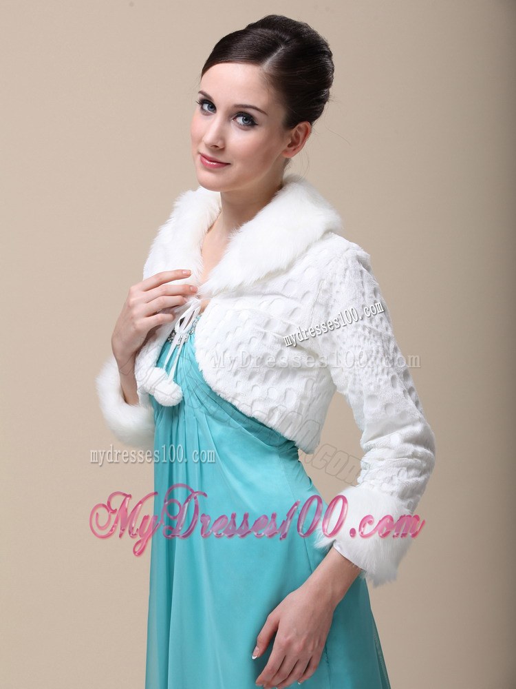 Faux Fur Special Occasion / Wedding Jacket With Long Sleeves and Fold-over Collar