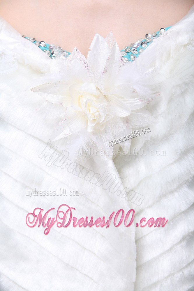 Faux Fur Special Occasion / Wedding Shawl With Hand Made Flower Front