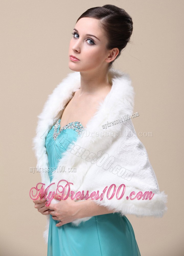 Faux Fur Special Occasion / Wedding Shawl With Open Front