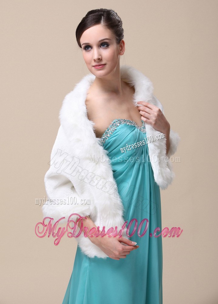 Faux Fur Special Occasion / Wedding Shawl With Open Front