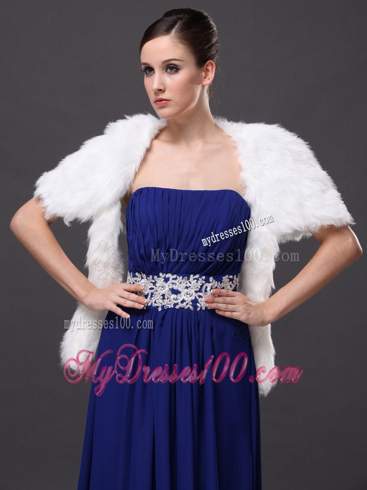 Faux Fur Wedding Affordable Short Sleeves Prom And Wedding Party Jacket White