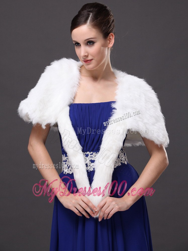 Faux Fur Wedding Affordable Short Sleeves Prom And Wedding Party Jacket White