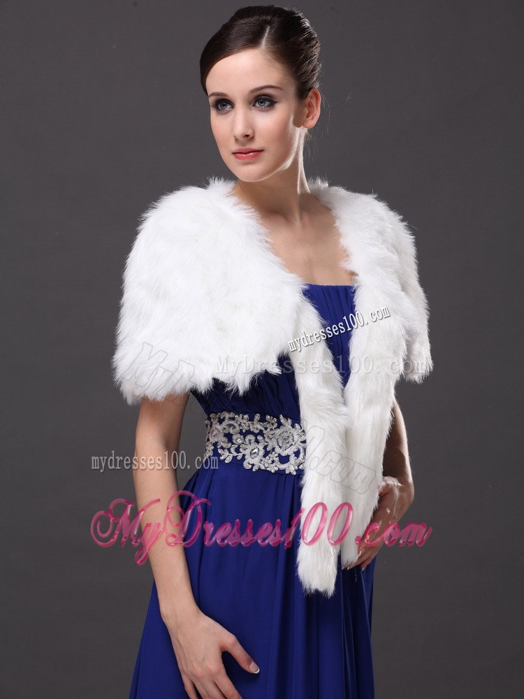 Faux Fur Wedding Affordable Short Sleeves Prom And Wedding Party Jacket White
