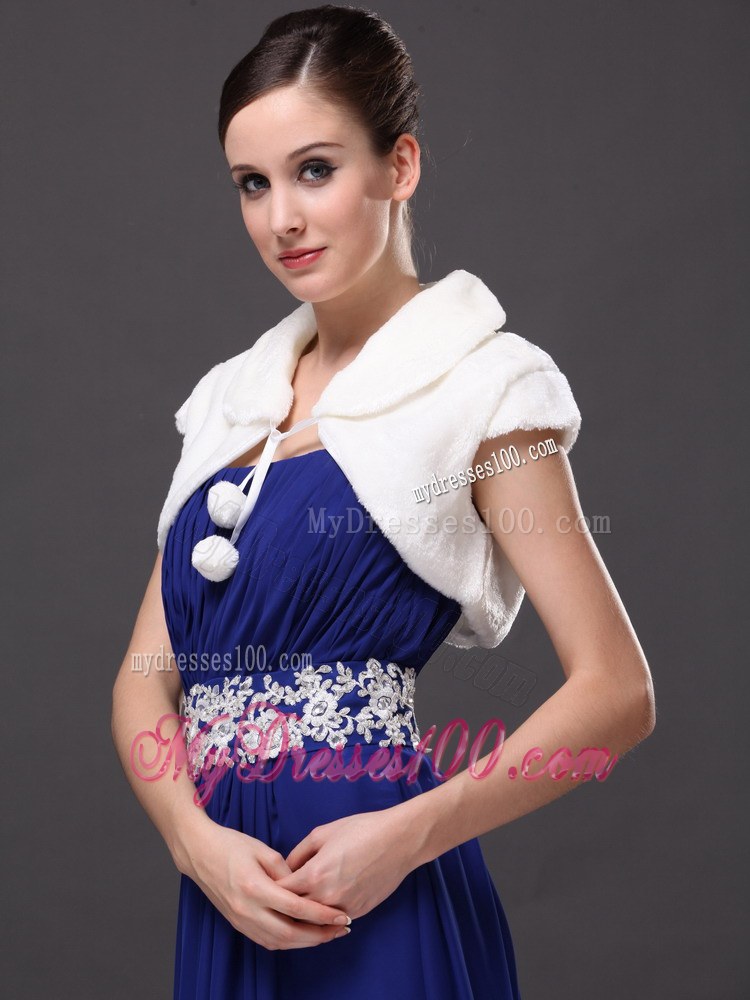 Faux Fur Wedding Affordable Short Sleeves V-Neck Prom And Wedding Party Jacket White