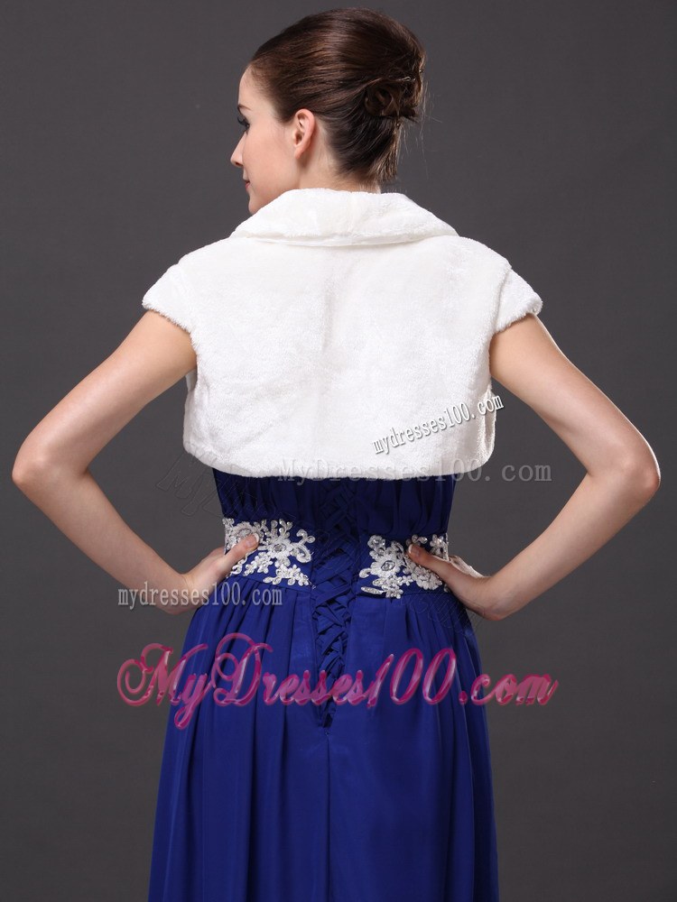 Faux Fur Wedding Affordable Short Sleeves V-Neck Prom And Wedding Party Jacket White