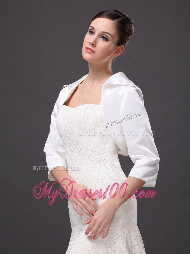 Hot Selling White Satin 3/4 Sleeves Jacket