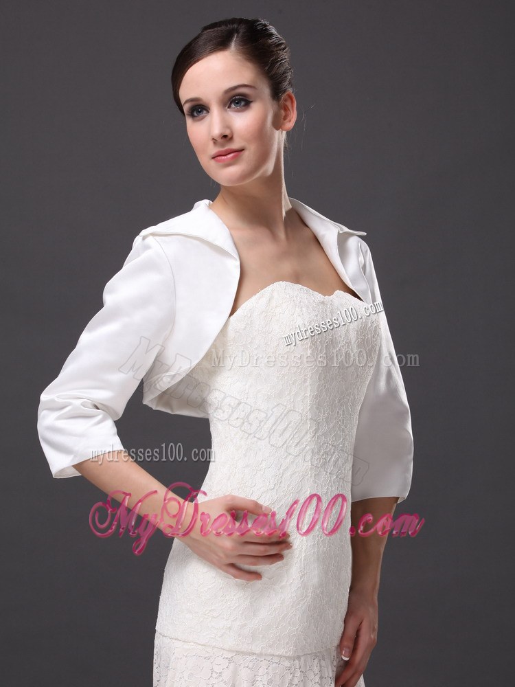 Hot Selling White Satin 3/4 Sleeves Jacket