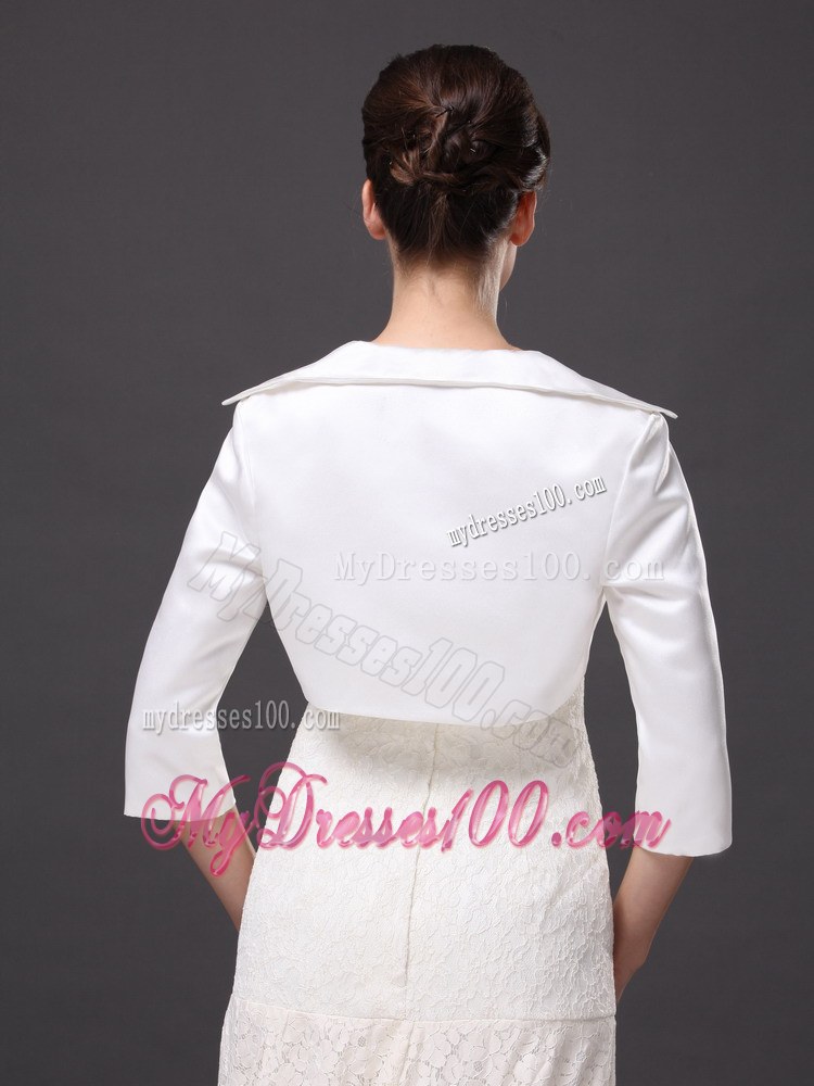 Hot Selling White Satin 3/4 Sleeves Jacket