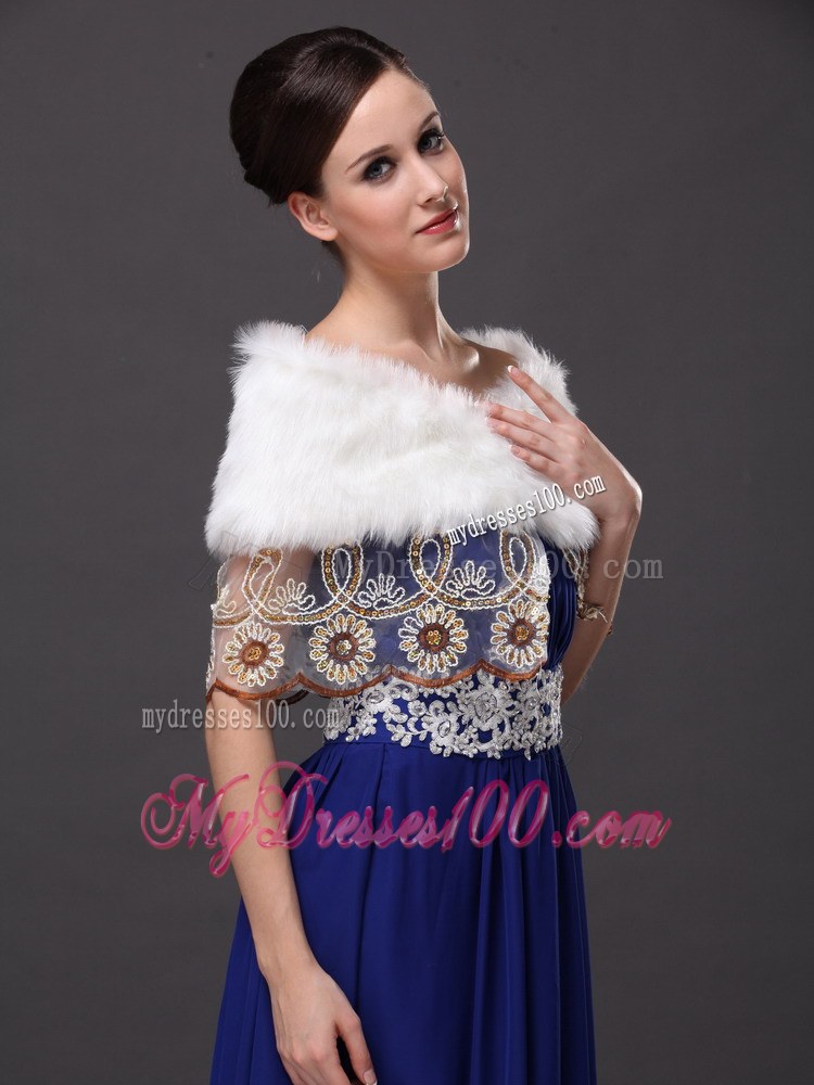 Hottest Faux Fur V-Neck Prom White Rhinestone Wraps / Shawls