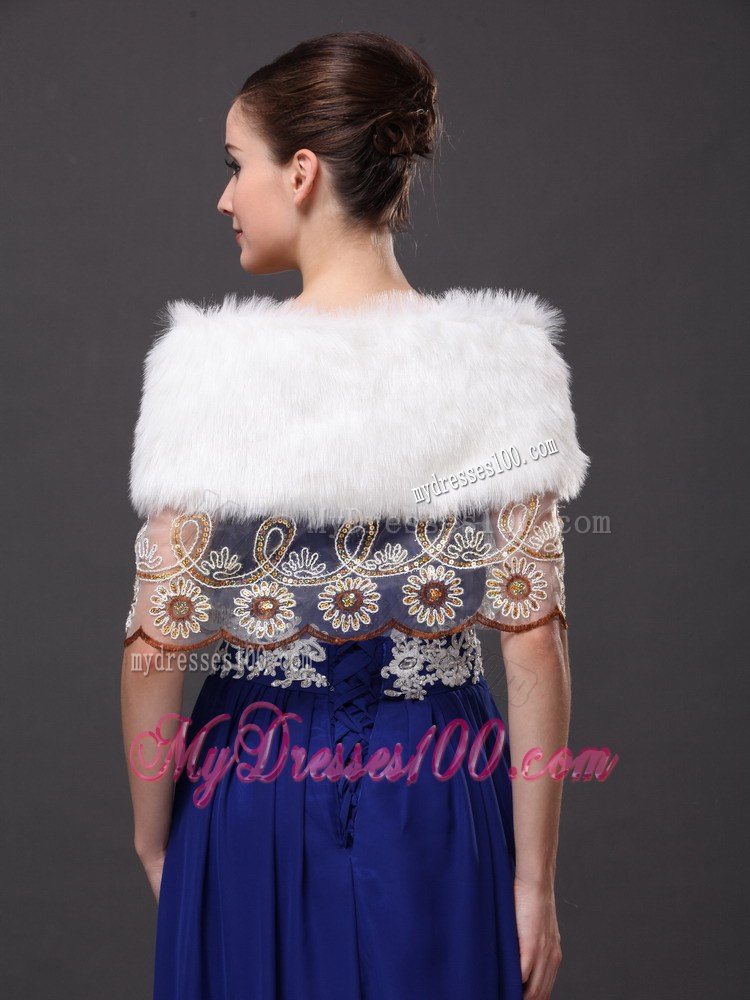 Hottest Faux Fur V-Neck Prom White Rhinestone Wraps / Shawls