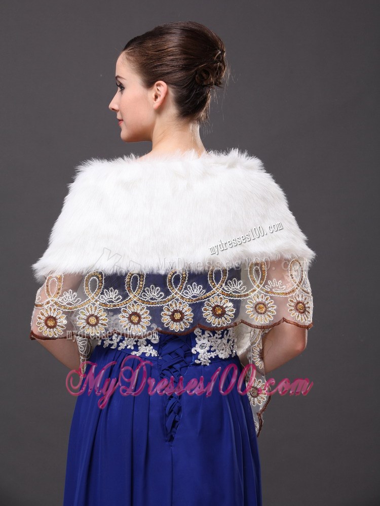 Lace V-Neck Faux Fur Stylish White Formal Occasions Wraps / Shawls