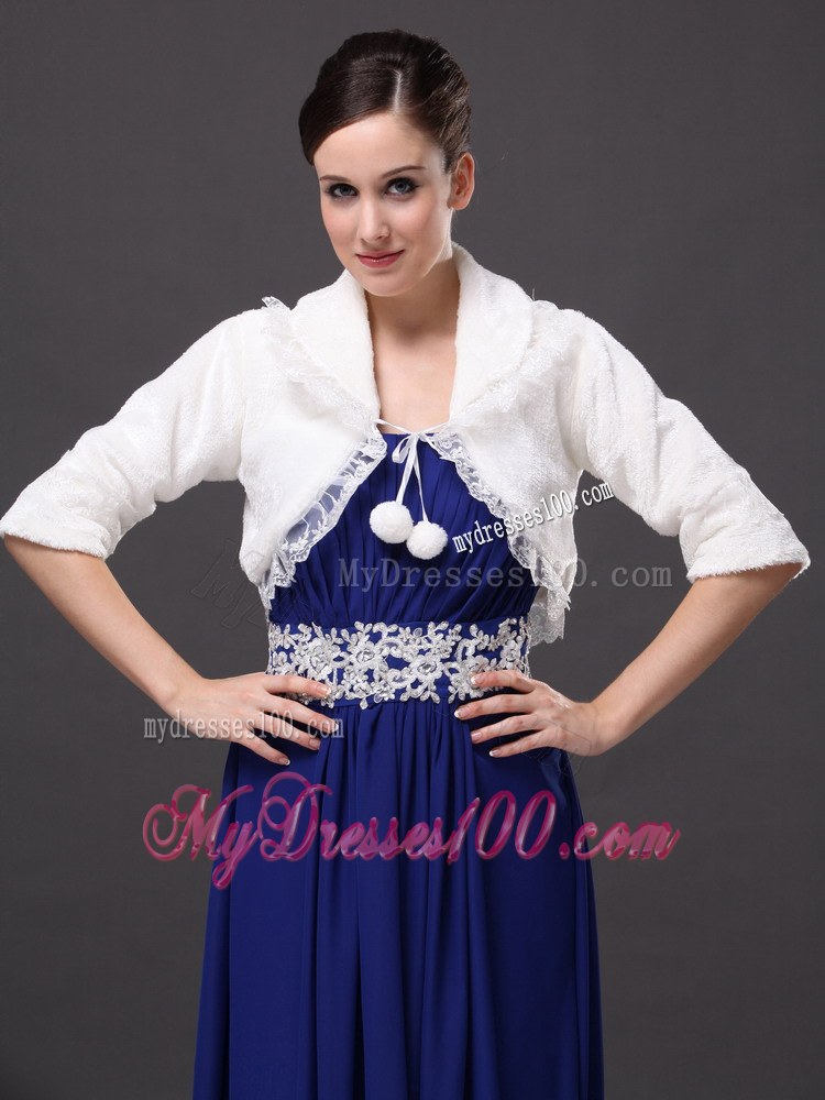 Modest V-Neck Half-Sleeves Faux Fur Wedding Party and Prom White Jacket