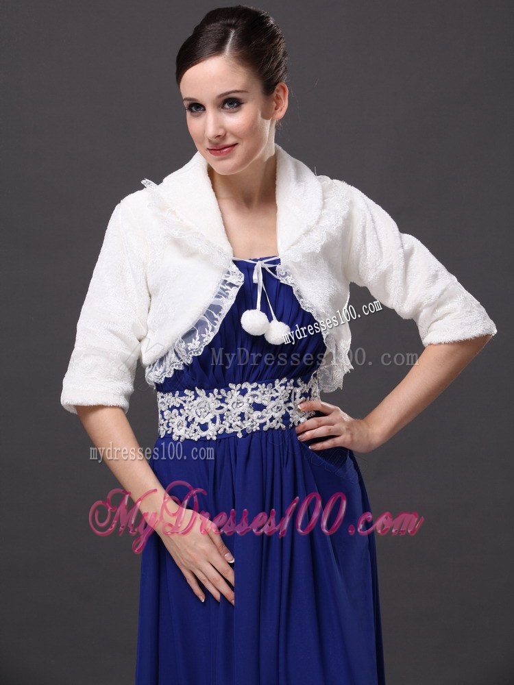 Modest V-Neck Half-Sleeves Faux Fur Wedding Party and Prom White Jacket