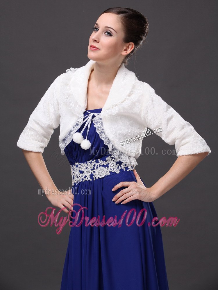 Modest V-Neck Half-Sleeves Faux Fur Wedding Party and Prom White Jacket