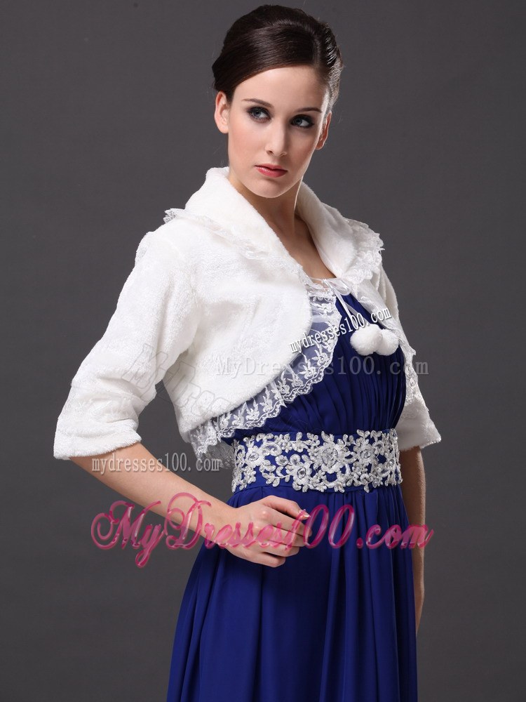 Modest V-Neck Half-Sleeves Faux Fur Wedding Party and Prom White Jacket