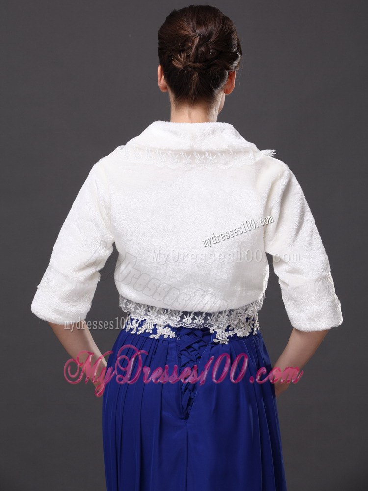 Modest V-Neck Half-Sleeves Faux Fur Wedding Party and Prom White Jacket