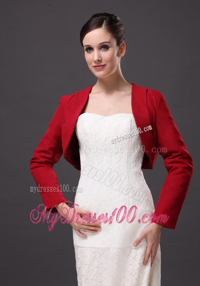 Red Satin Long Sleeves Jacket For Wedding Party