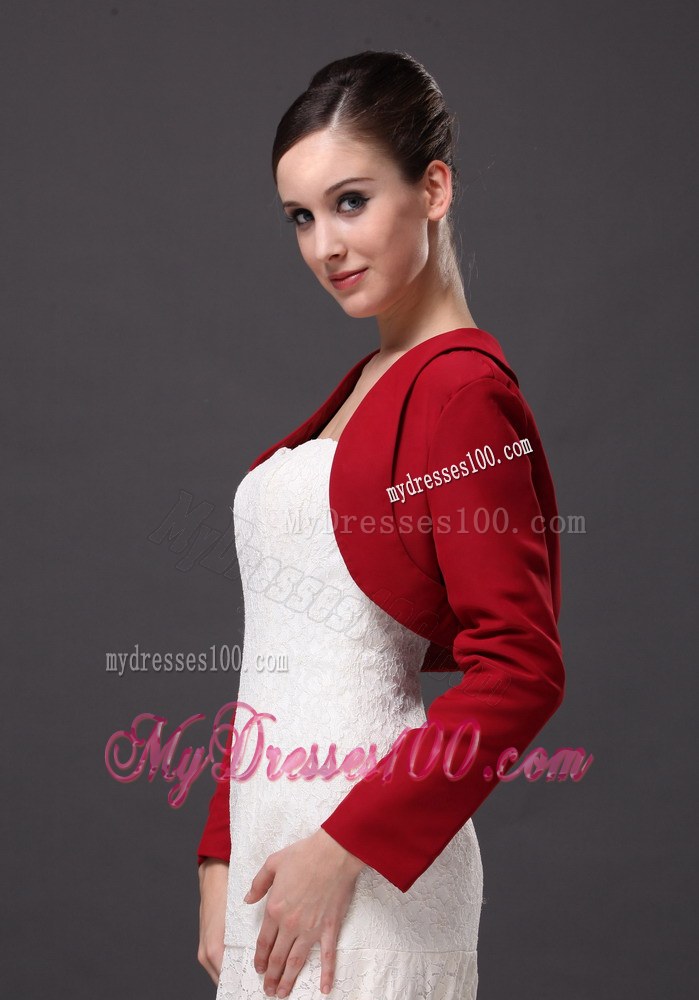 Red Satin Long Sleeves Jacket For Wedding Party
