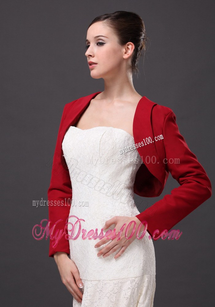 Red Satin Long Sleeves Jacket For Wedding Party