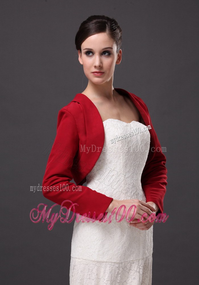 Red Satin Long Sleeves Jacket For Wedding Party