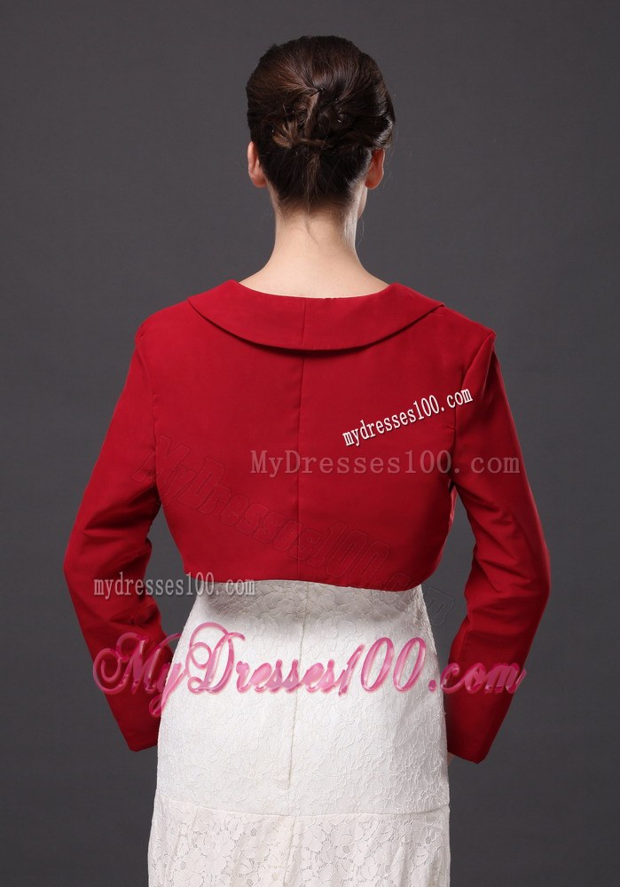 Red Satin Long Sleeves Jacket For Wedding Party
