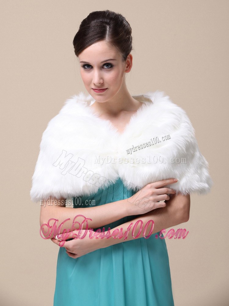 Unique Rabbit Fur Special Occasion / Wedding Shawl In Ivory With V-neck