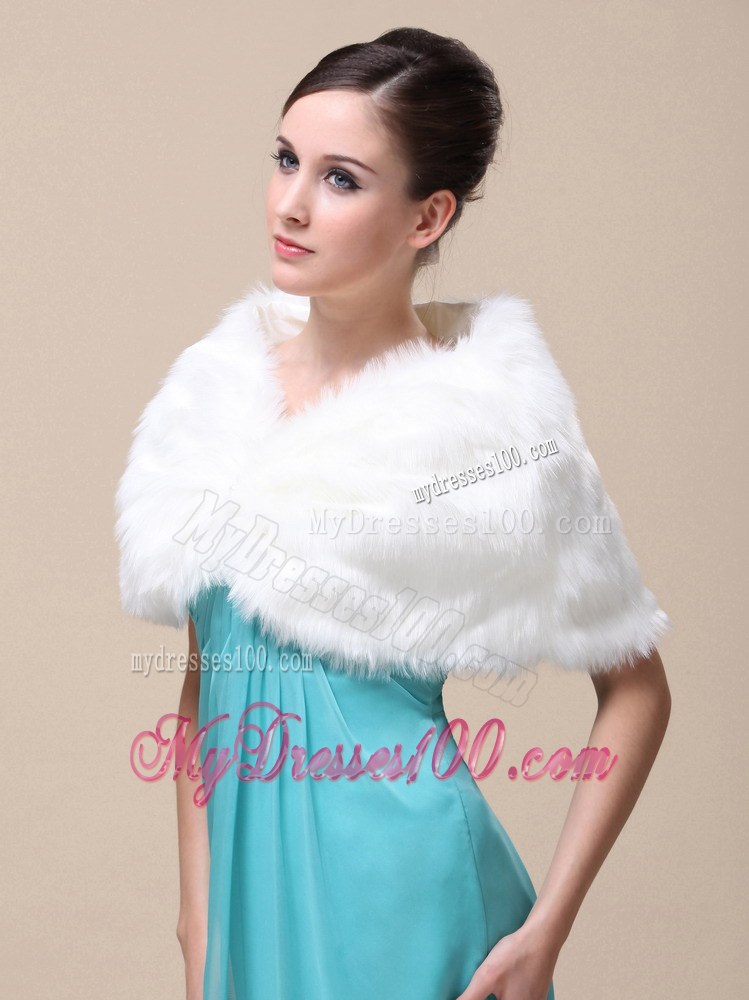 Unique Rabbit Fur Special Occasion / Wedding Shawl In Ivory With V-neck