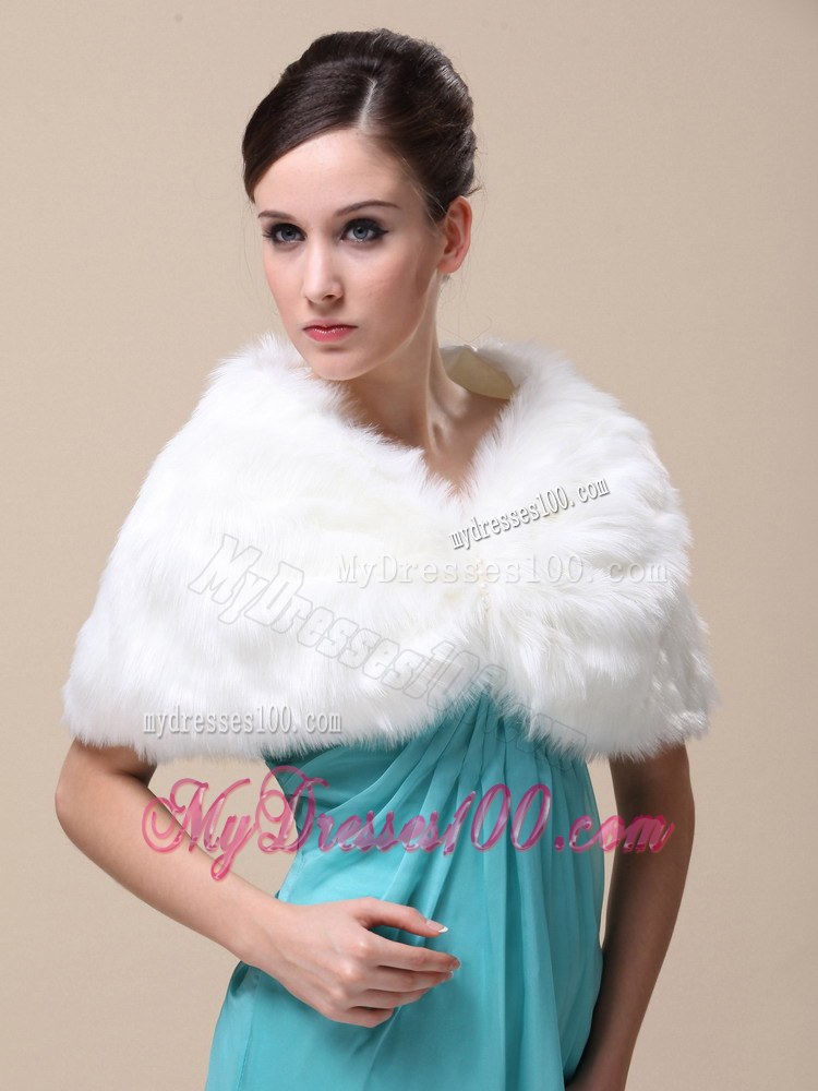 Unique Rabbit Fur Special Occasion / Wedding Shawl In Ivory With V-neck