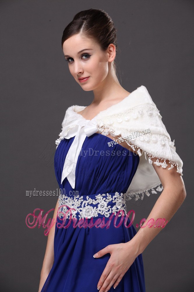 V-Neck White Wedding Party and Prom or Cocktail Faux Fur Wedding Wrap