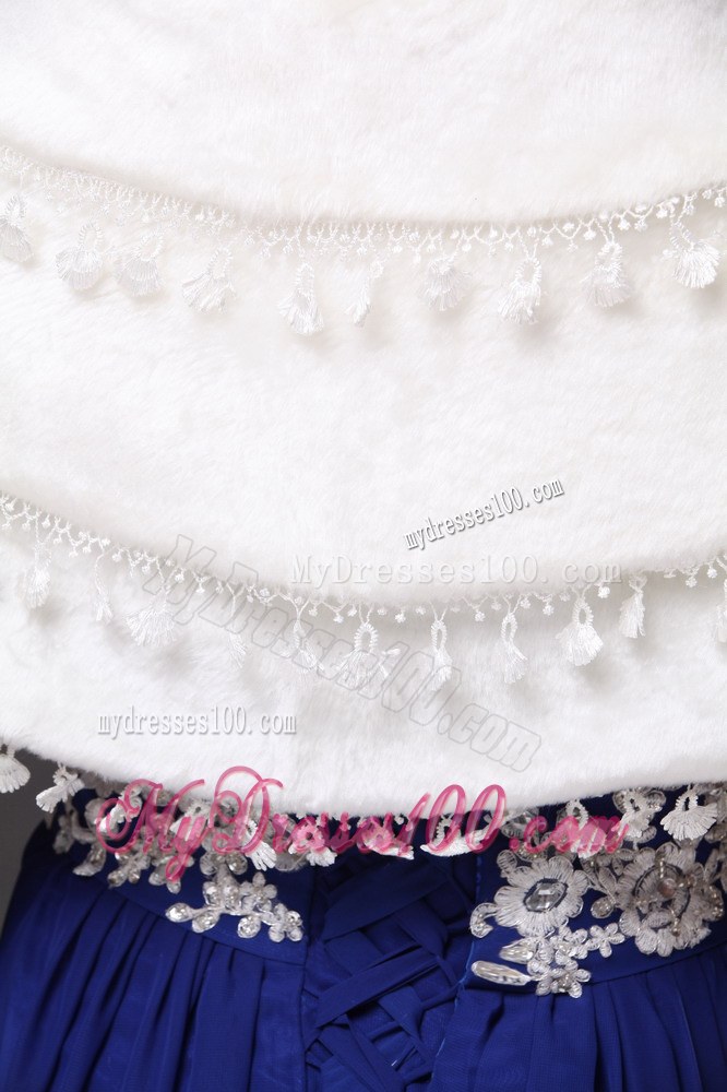 V-Neck White Wedding Party and Prom or Cocktail Faux Fur Wedding Wrap