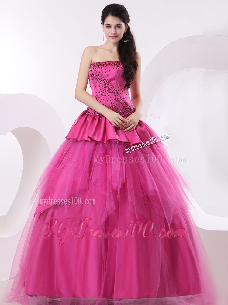 Hot Pink A-line Beaded Bust and Bowknot Quinceanera Dress