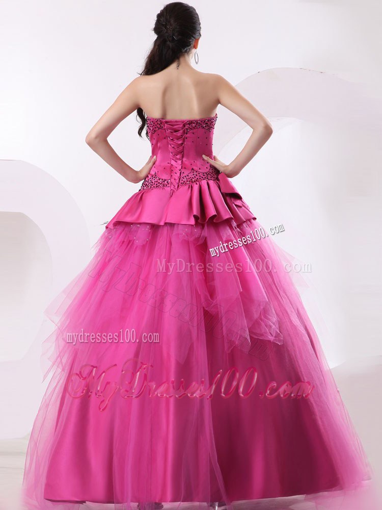 Hot Pink A-line Beaded Bust and Bowknot Quinceanera Dress