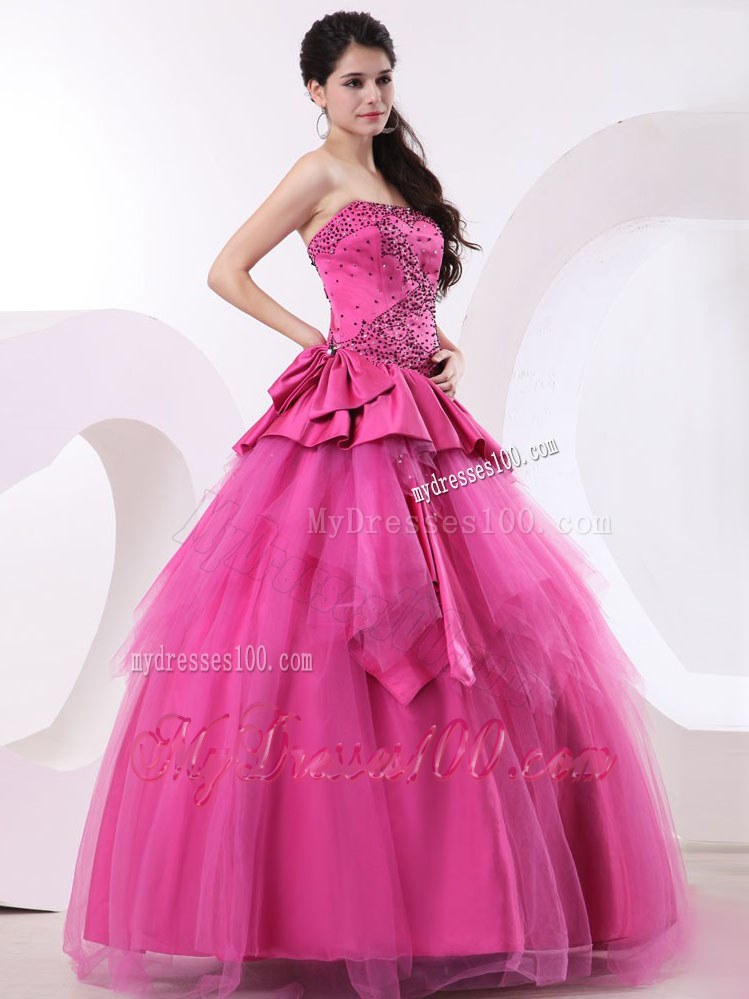 Hot Pink A-line Beaded Bust and Bowknot Quinceanera Dress