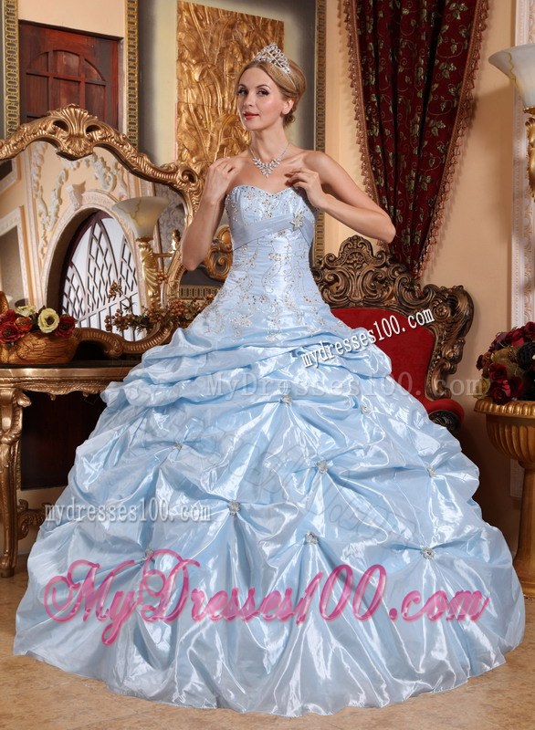 Baby Blue Taffeta Sweetheart Embroidery Quinceanera Dress