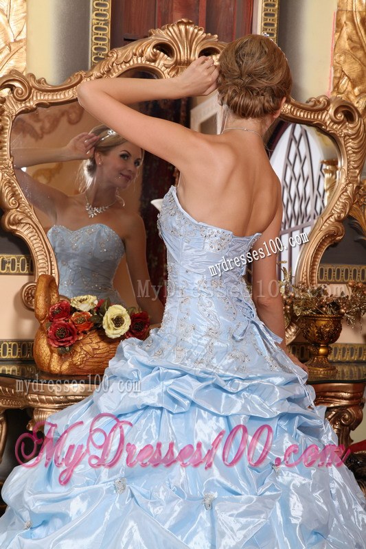Baby Blue Taffeta Sweetheart Embroidery Quinceanera Dress