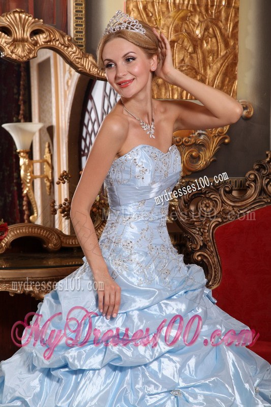 Baby Blue Taffeta Sweetheart Embroidery Quinceanera Dress