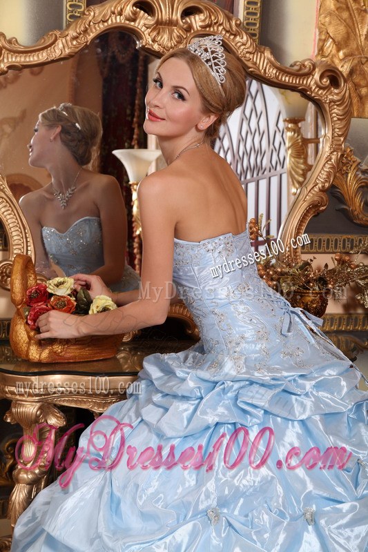 Baby Blue Taffeta Sweetheart Embroidery Quinceanera Dress