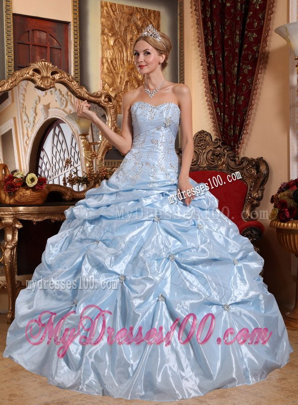 Baby Blue Taffeta Sweetheart Embroidery Quinceanera Dress