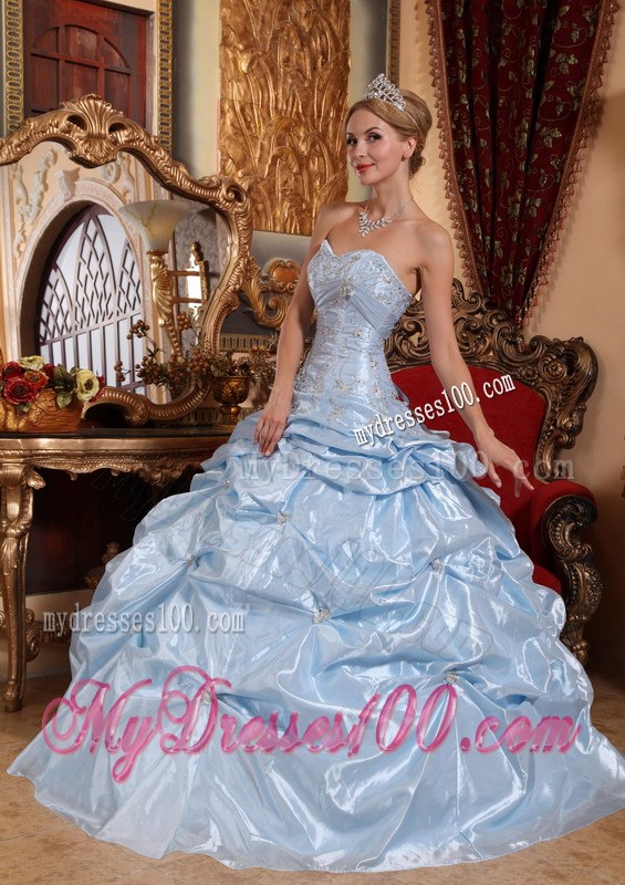 Baby Blue Taffeta Sweetheart Embroidery Quinceanera Dress