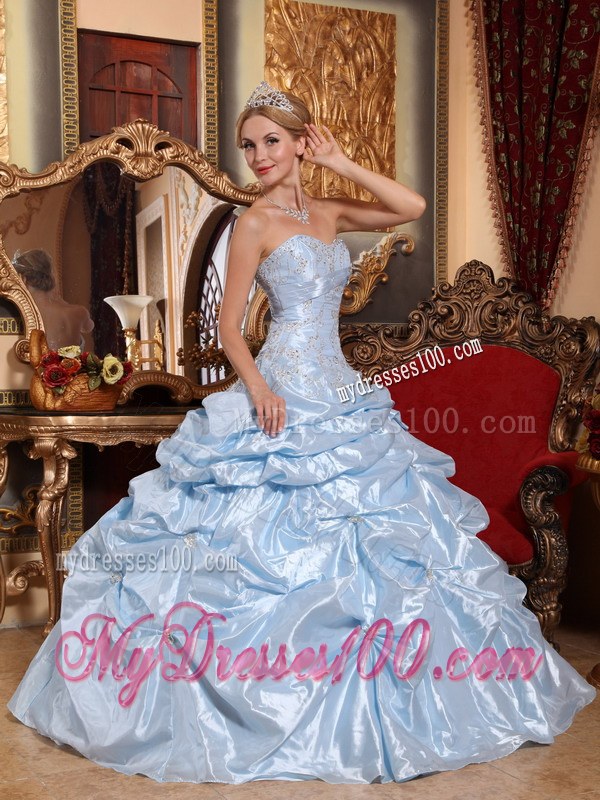 Baby Blue Taffeta Sweetheart Embroidery Quinceanera Dress