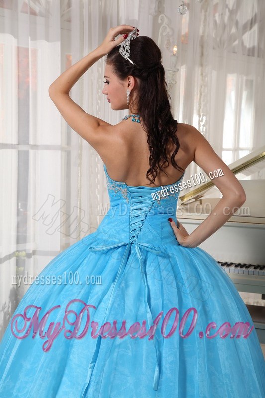 Baby Blue Ball Gown Sweetheart Floor-length Taffeta and Organza Appliques Quinceanera Dress