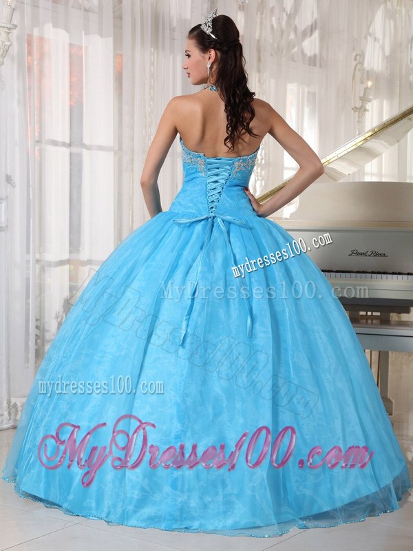 Baby Blue Ball Gown Sweetheart Floor-length Taffeta and Organza Appliques Quinceanera Dress