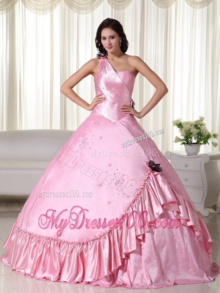 Beading and Flower Decorate Asymmetrical Ruffled Quinceanera Dress