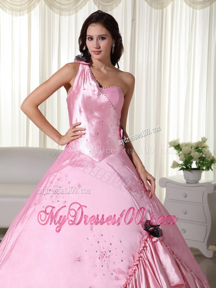 Beading and Flower Decorate Asymmetrical Ruffled Quinceanera Dress