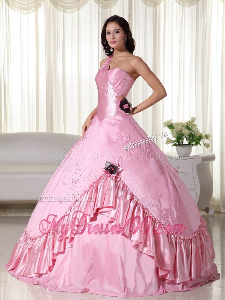 Beading and Flower Decorate Asymmetrical Ruffled Quinceanera Dress