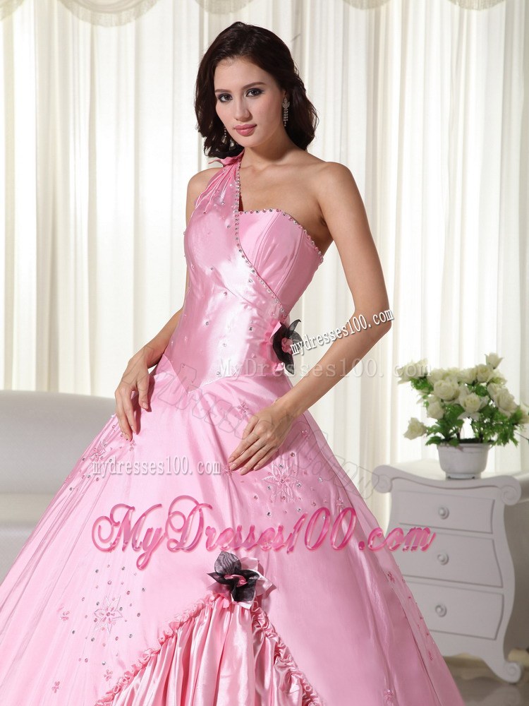Beading and Flower Decorate Asymmetrical Ruffled Quinceanera Dress